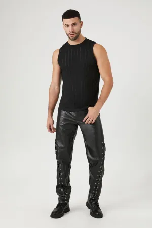 Forever 21 Pantalon pour Homme Slim-Fit en Simili Cuir/Skaï à Lacets Noir Forever 21