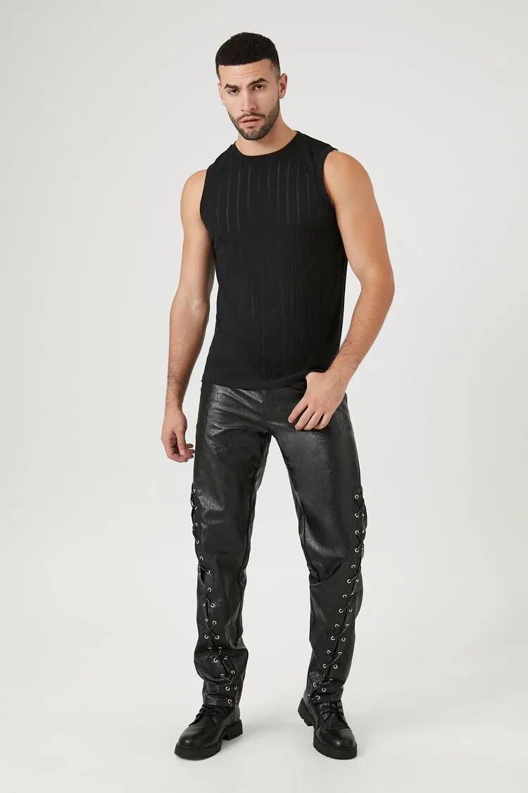Forever 21 Pantalon pour Homme Slim-Fit en Simili Cuir/Skaï à Lacets Noir Forever 21