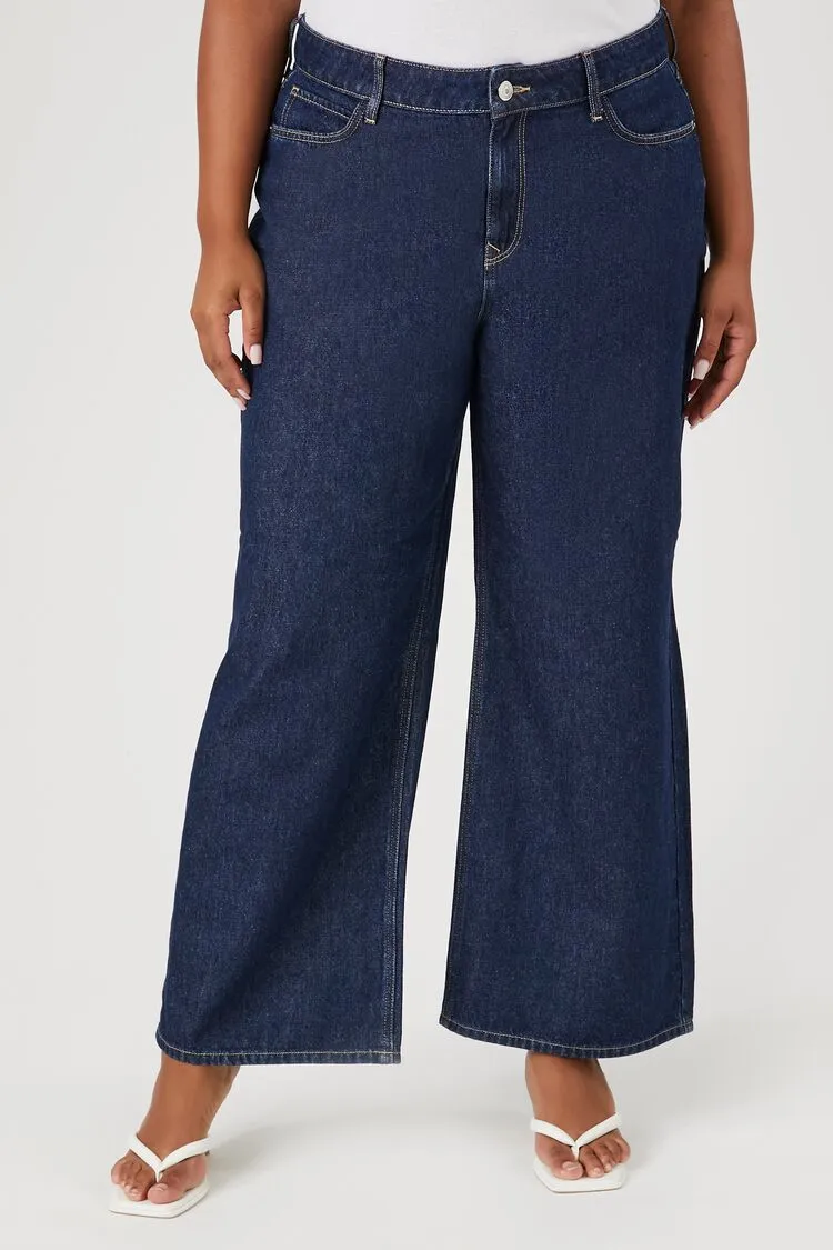 Forever 21 Plus Jeans Baggy Femme à Taille Moyenne en Denim Foncé Forever 21