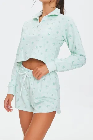 Forever 21 Shorts Actifs Femme à Fleurs avec Cordon Vert Glauc/Blanc Forever 21