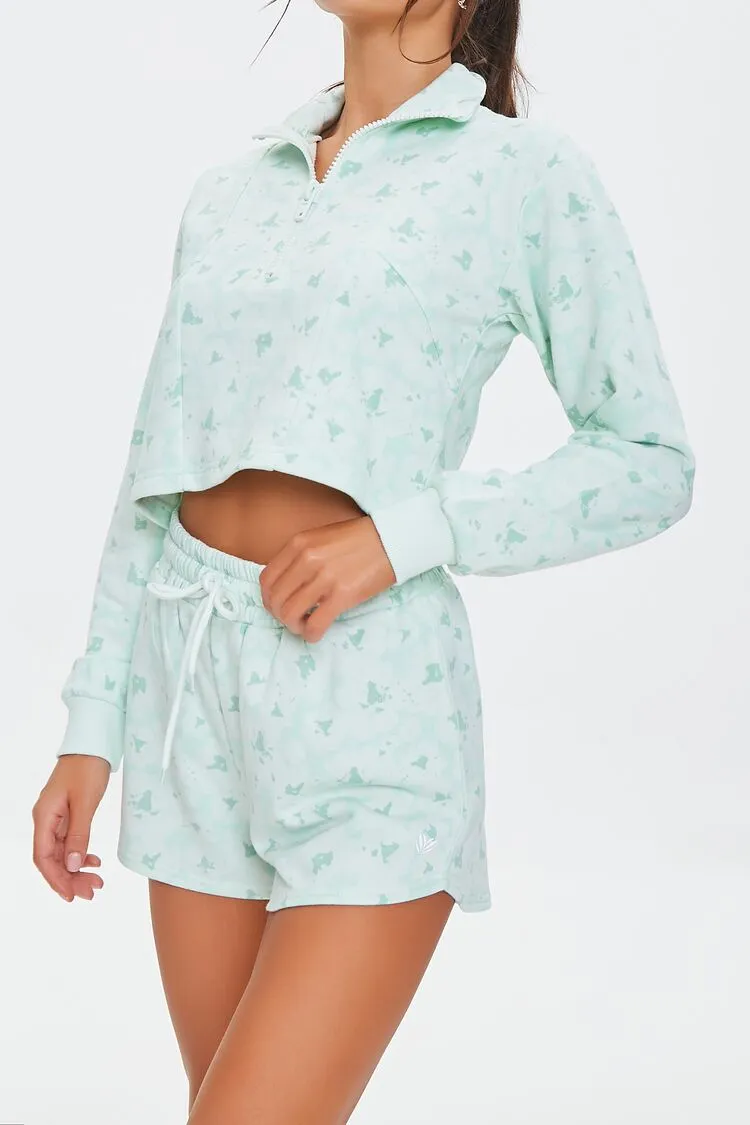 Forever 21 Shorts Actifs Femme à Fleurs avec Cordon Vert Glauc/Blanc Forever 21