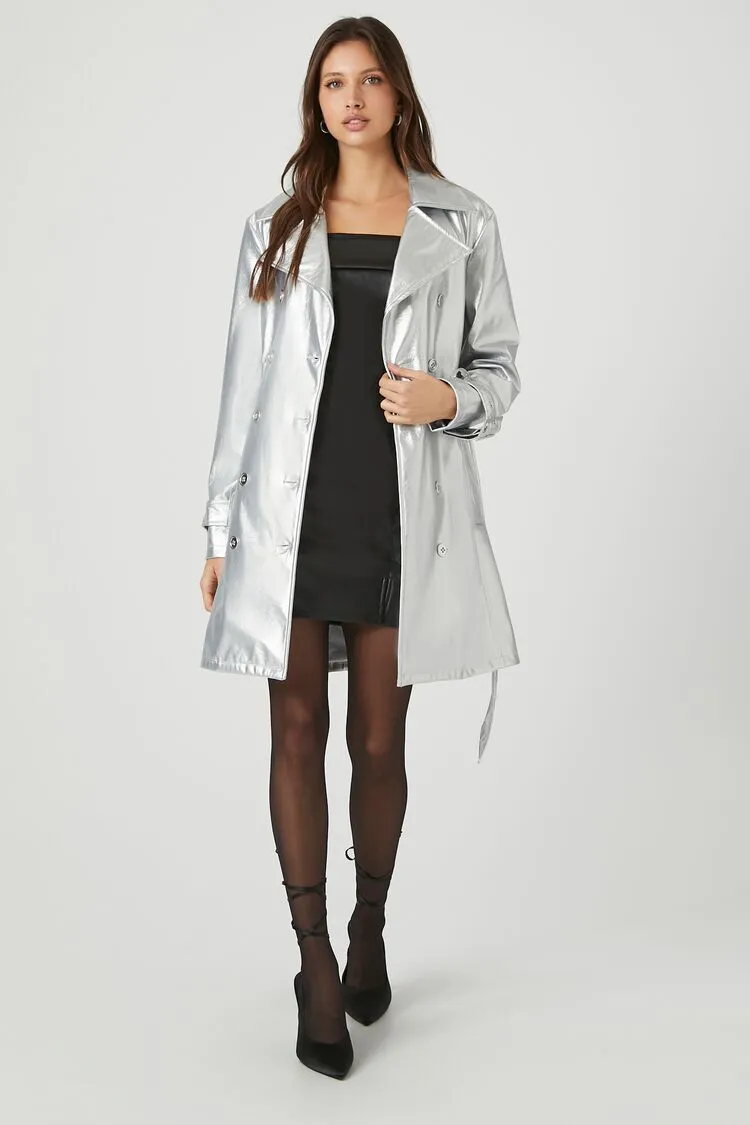 Forever 21 Trench Ceinturé Métallisé pour Femme Argent Forever 21