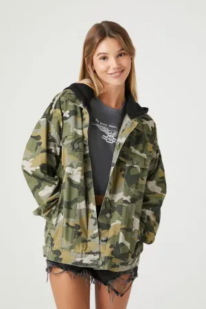 Veste combo à capuche imprimée camouflage pour femmes Forever 21 Vert/Multicolore