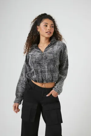 Forever 21 Pull-over femme mi-zip court en fausse peau de mouton/sherpa gris anthracite Forever 21