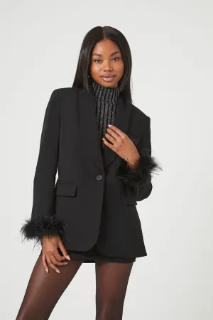 Forever 21 Veste pour Femme à Parement en Fausses Plumes Noir Forever 21