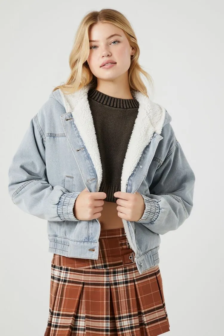 Veste à capuche en fausse peau de mouton/sherpa pour femmes Forever 21 Petite Taille Jean