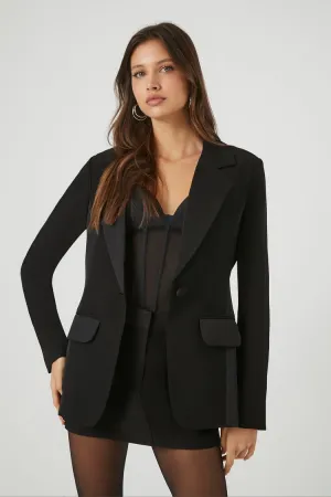 Forever 21 Veste en satin pour femme à un bouton Noir Forever 21