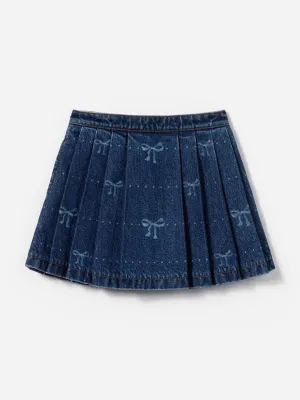 Jupe en denim à motif nœud pour filles en bleu