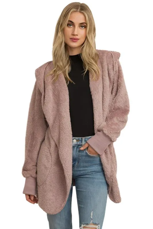 Cardigan à capuche avec poches, tricot pelucheux et devant ouvert Hem & Thread L2394
