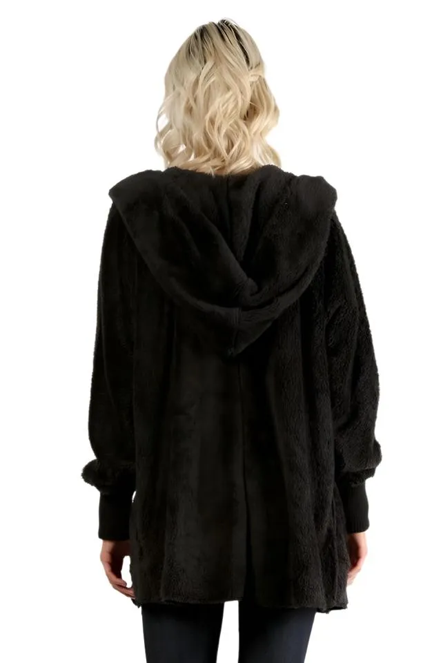 Cardigan à capuche avec poches, tricot pelucheux et devant ouvert Hem & Thread L2394