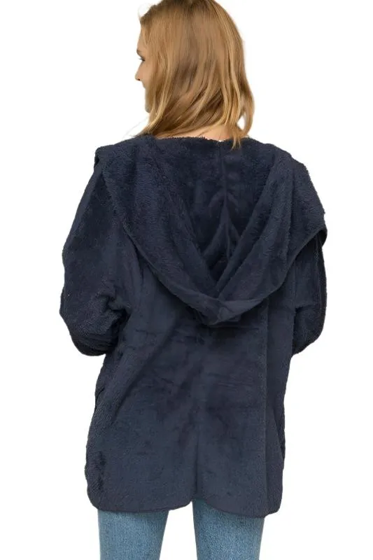 Cardigan à capuche avec poches, tricot pelucheux et devant ouvert Hem & Thread L2394
