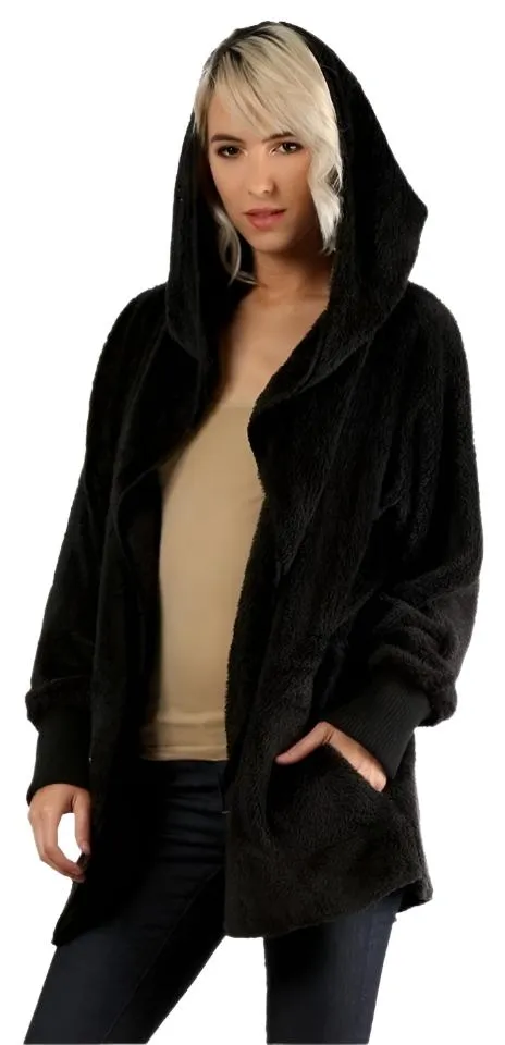 Cardigan à capuche avec poches, tricot pelucheux et devant ouvert Hem & Thread L2394