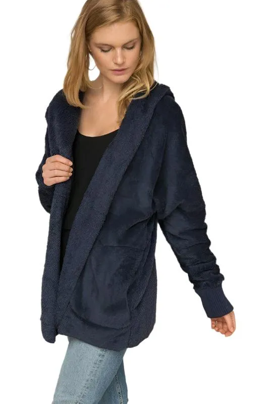 Cardigan à capuche avec poches, tricot pelucheux et devant ouvert Hem & Thread L2394