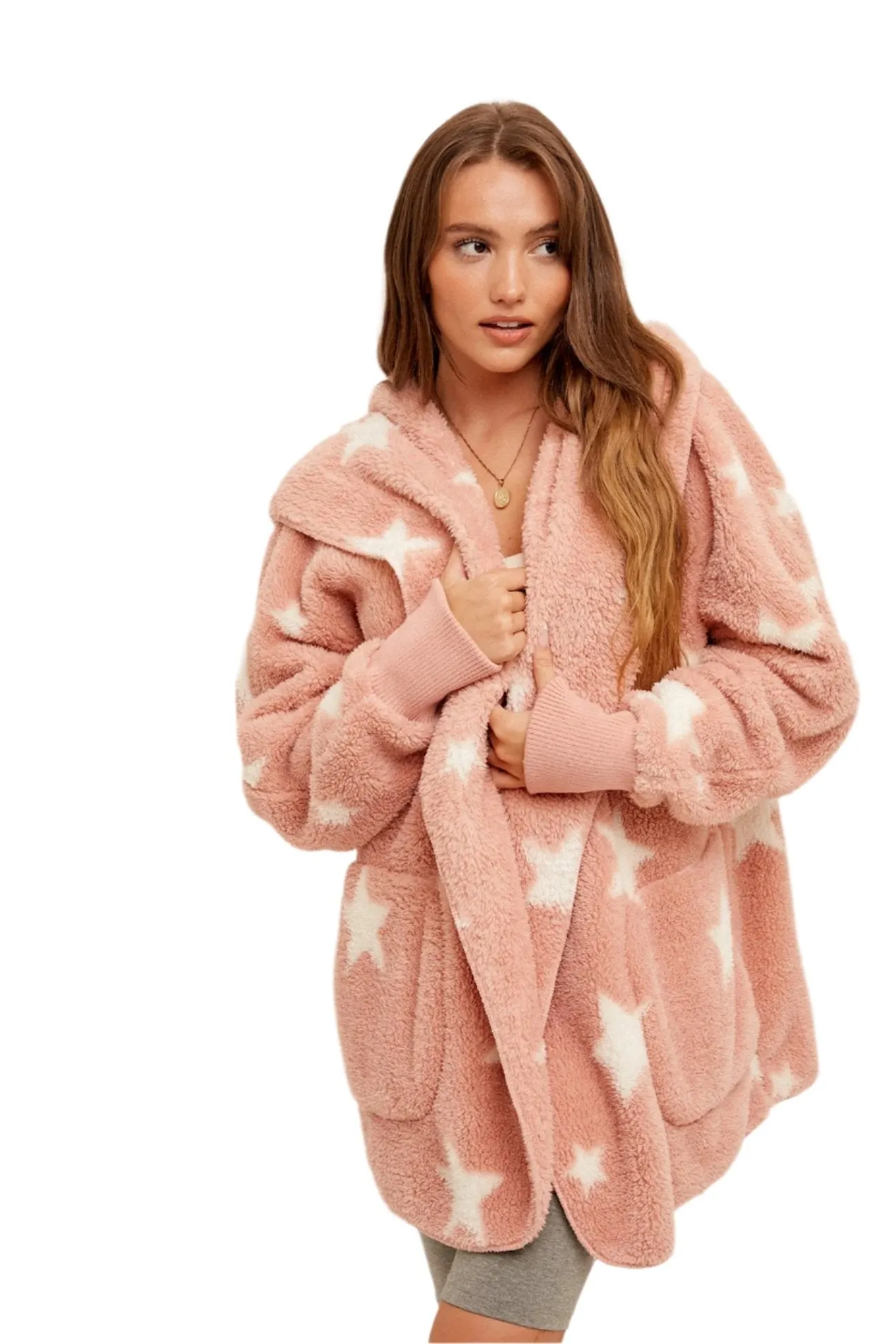 Veste à capuche étoilée douce et pelucheuse Hem & Thread 8431W