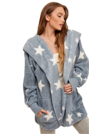 Veste à capuche étoilée douce et pelucheuse Hem & Thread 8431W