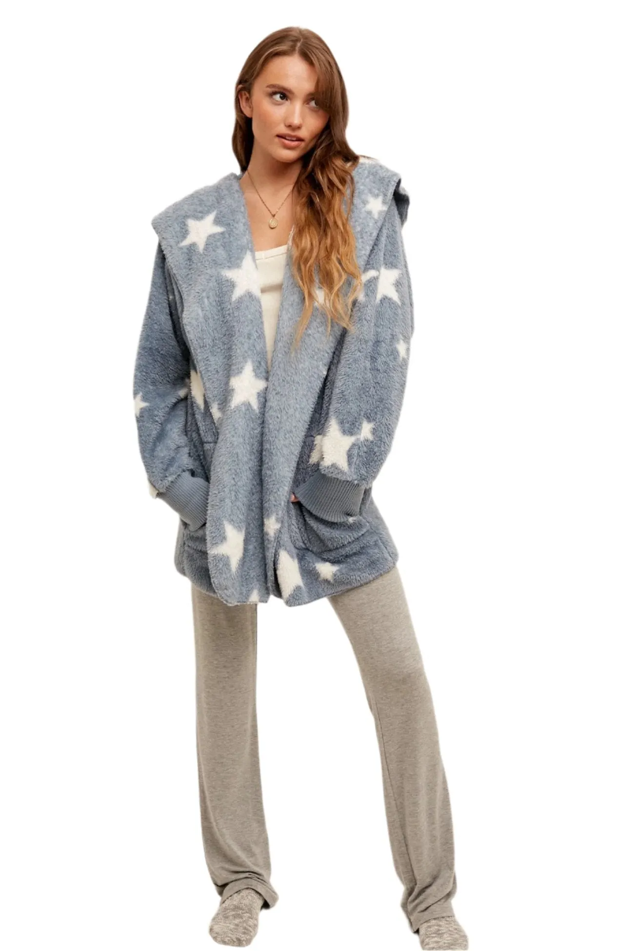 Veste à capuche étoilée douce et pelucheuse Hem & Thread 8431W