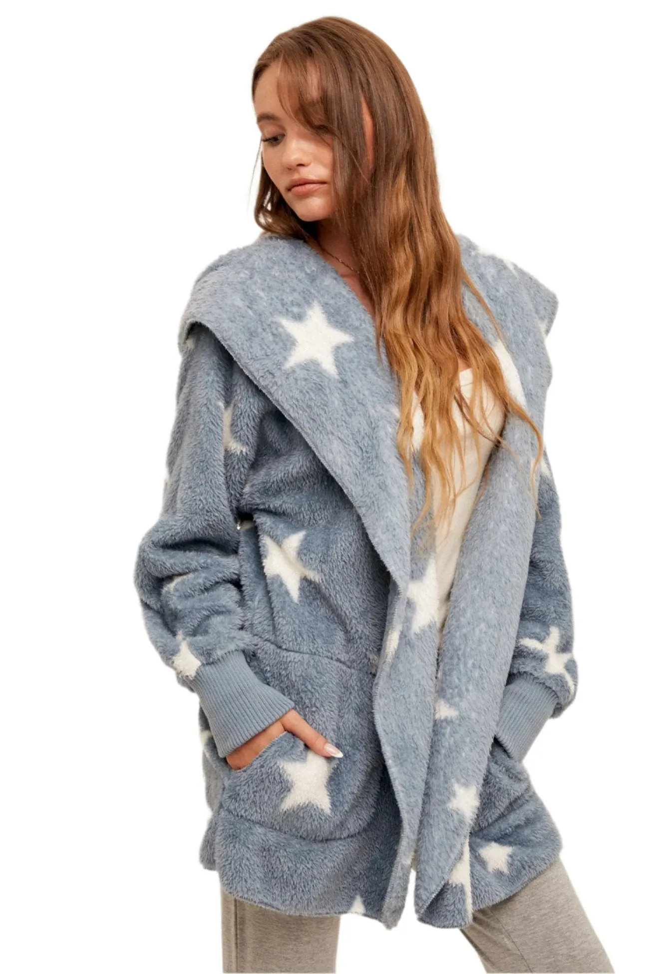 Veste à capuche étoilée douce et pelucheuse Hem & Thread 8431W
