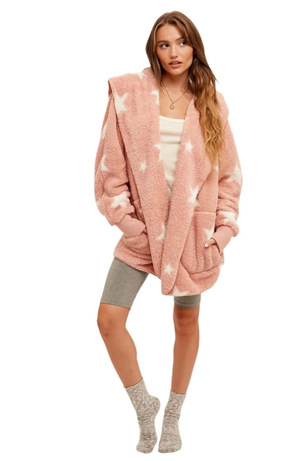 Veste à capuche étoilée douce et pelucheuse Hem & Thread 8431W