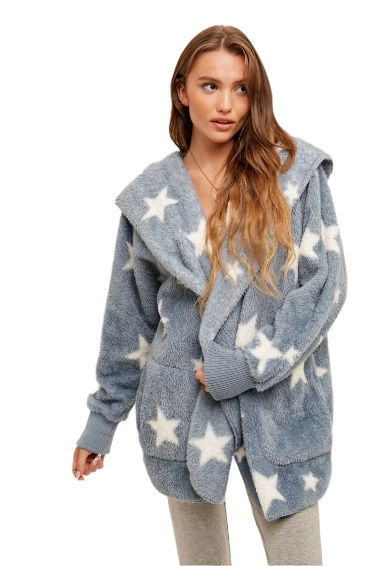 Veste à capuche étoilée douce et pelucheuse Hem & Thread 8431W