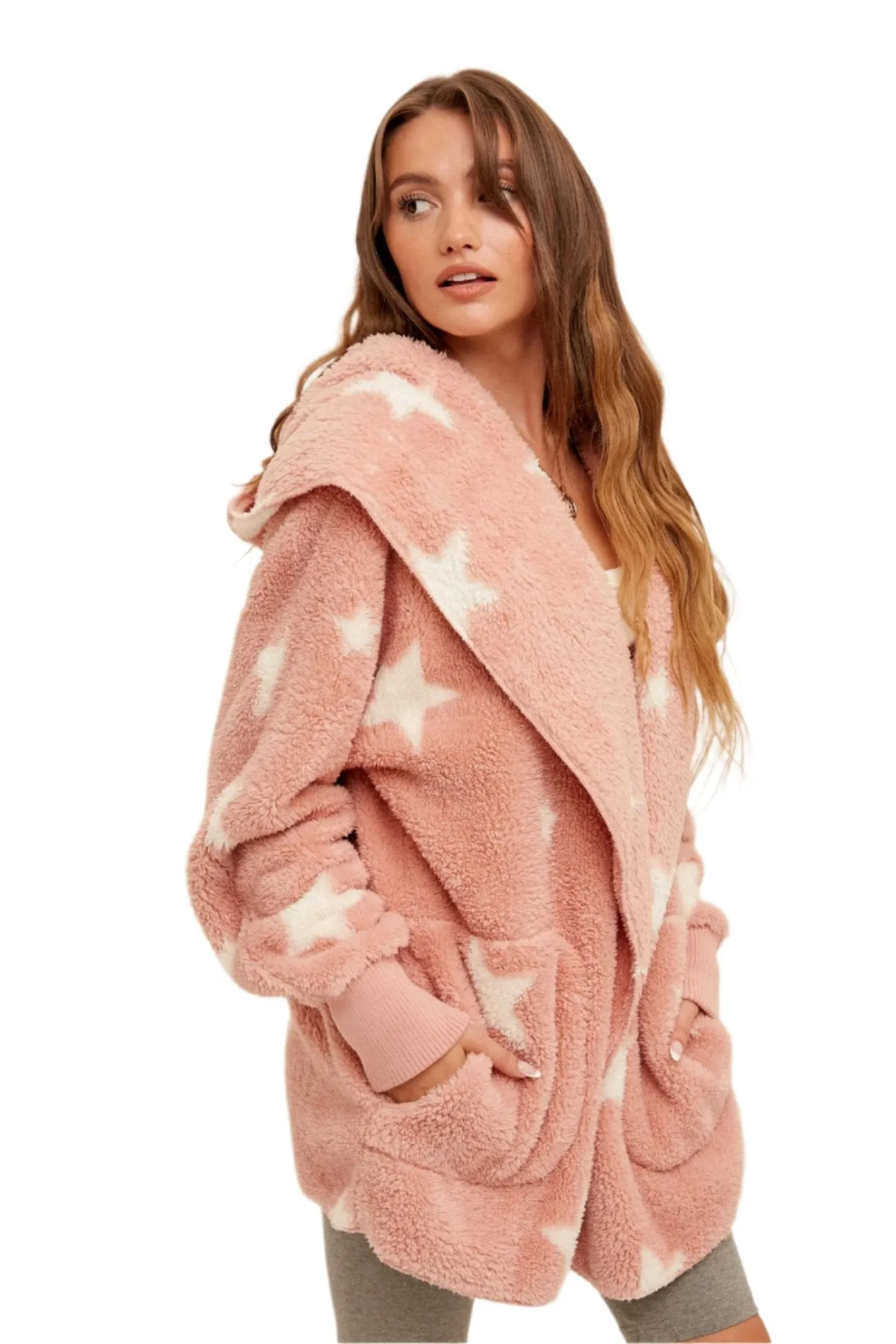 Veste à capuche étoilée douce et pelucheuse Hem & Thread 8431W