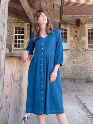 Robe mi-longue en coton pour femme Jane | Denim texturé