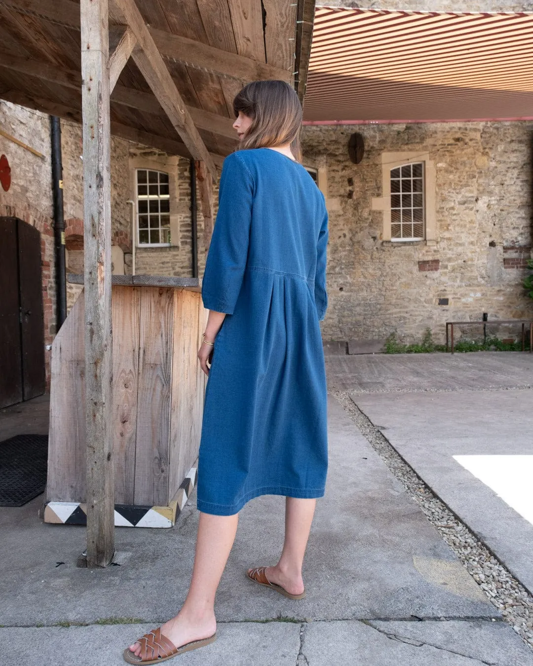 Robe mi-longue en coton pour femme Jane | Denim texturé
