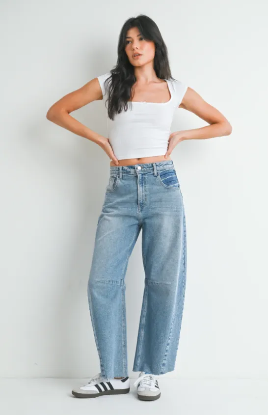 Juste Denim Noir Le Jean Bariolé à Coutures