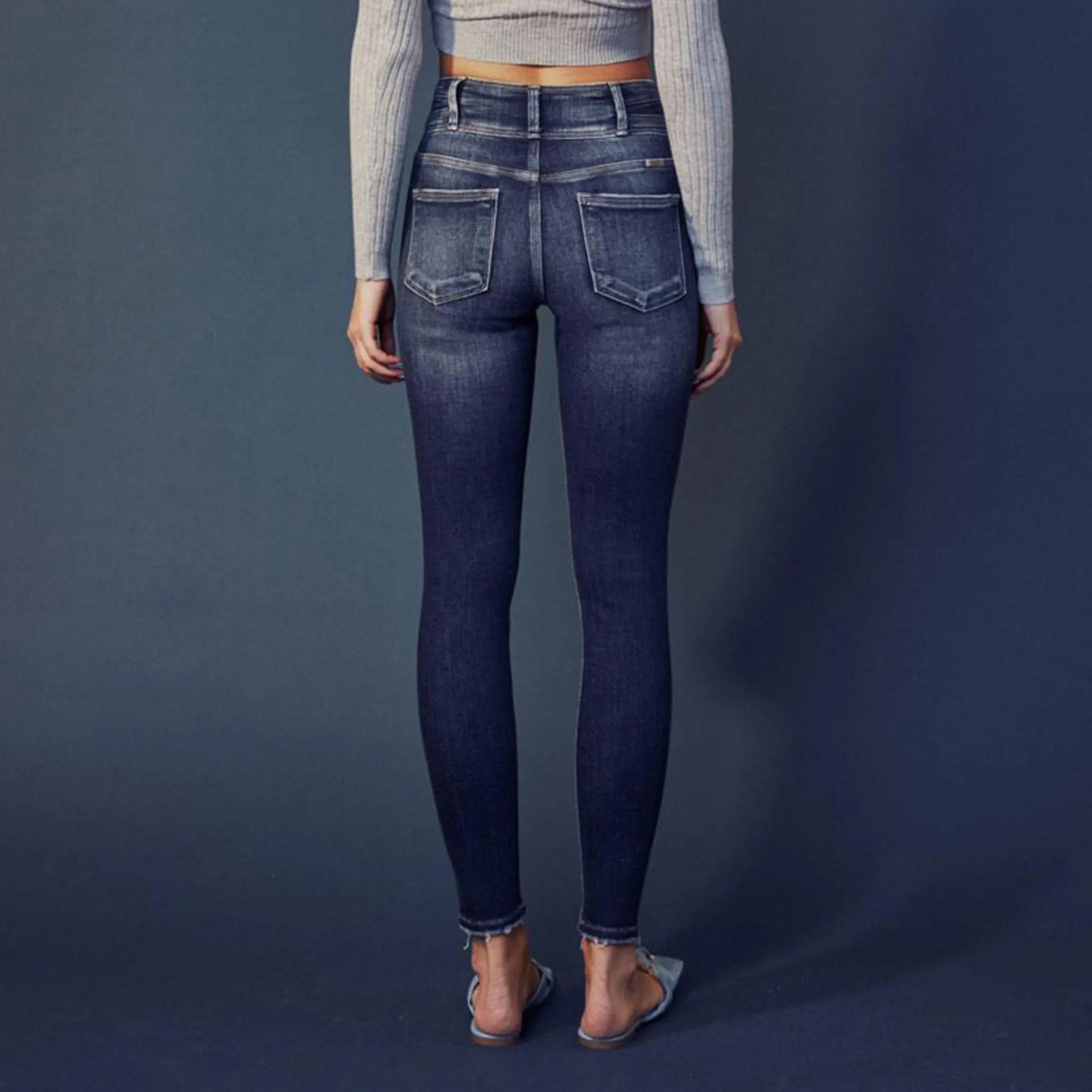 KanCan Jean Skinny à Double Bouton et Taille Haute