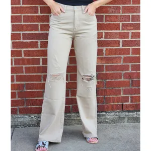 KanCan Jean Large Jambe Ultra Haute Taille des Années 90 en Taupe