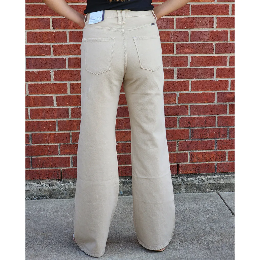 KanCan Jean Large Jambe Ultra Haute Taille des Années 90 en Taupe