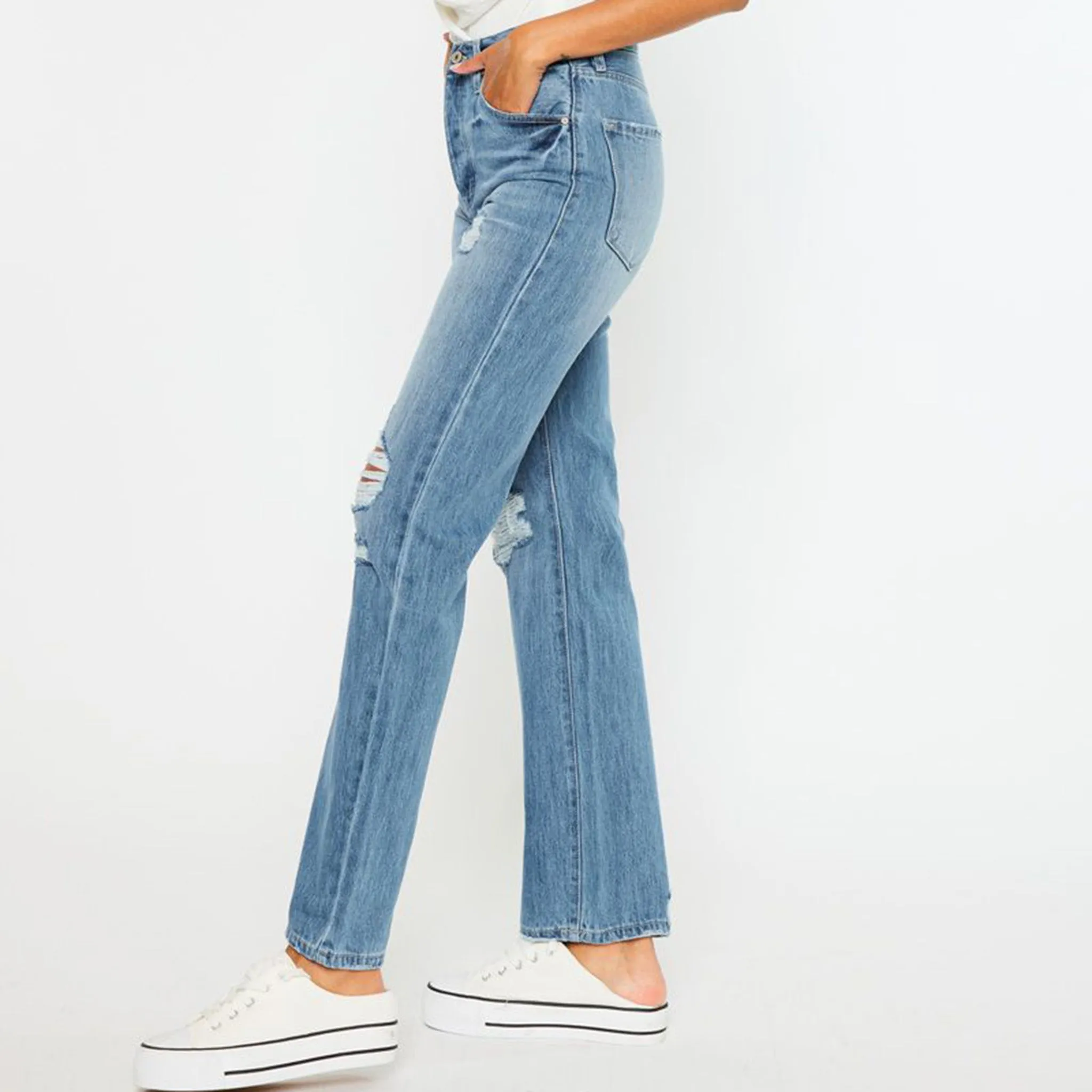 Jeans Femme KanCan Taille Moyenne/Haut Effet Usé Années 90