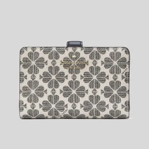Portefeuille compact pliant moyen en PVC fleuri Kate Spade noir multicolore KG488
