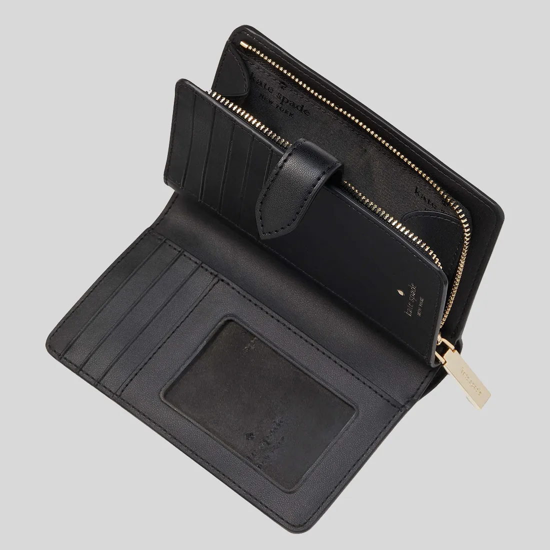 Portefeuille compact pliant moyen en PVC fleuri Kate Spade noir multicolore KG488