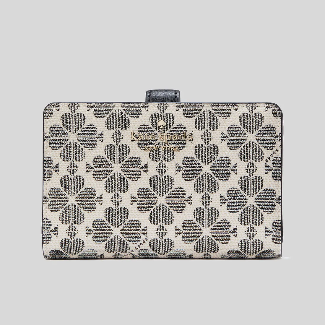 Portefeuille compact pliant moyen en PVC fleuri Kate Spade noir multicolore KG488