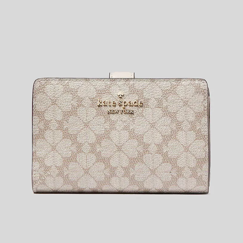 Portefeuille compact pliant moyen en PVC fleuri KATE SPADE Bags KATE SPADE Spade, multi beige foncé KG488