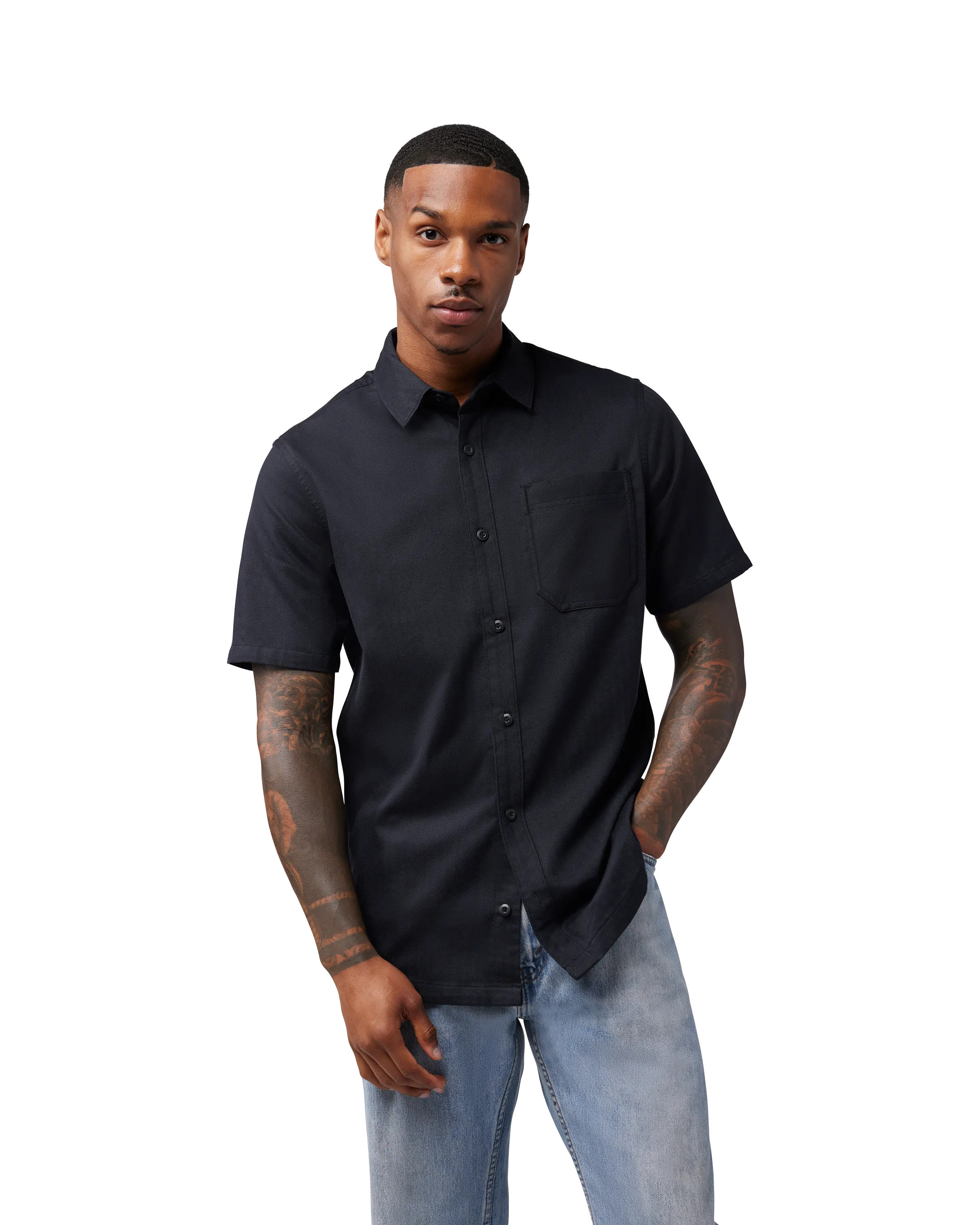 Chemise tissée Level Up en noir
