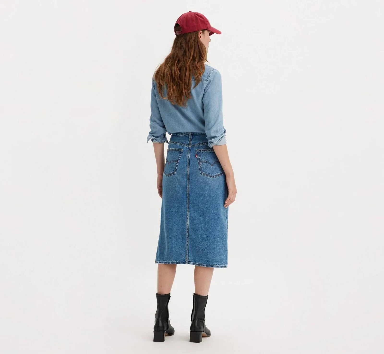 Jupe Levi's Femme Taille 27 Bleu Coton Denim Lavage Moyen Fente Latérale Crayon VDA148