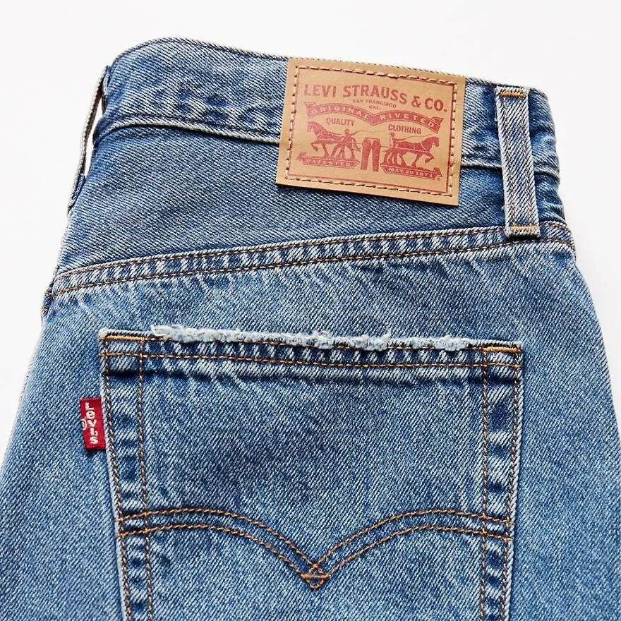 Jupe Levi's Femme Taille 27 Bleu Coton Denim Lavage Moyen Fente Latérale Crayon VDA148
