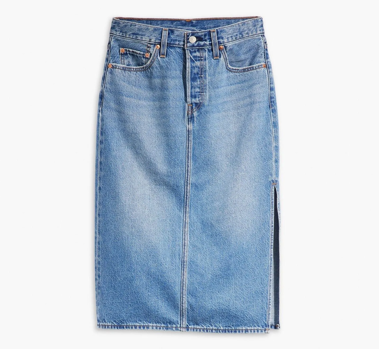 Jupe Levi's Femme Taille 27 Bleu Coton Denim Lavage Moyen Fente Latérale Crayon VDA148