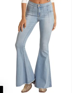 Jeans patte d'éléphant à multiples fléchettes légères