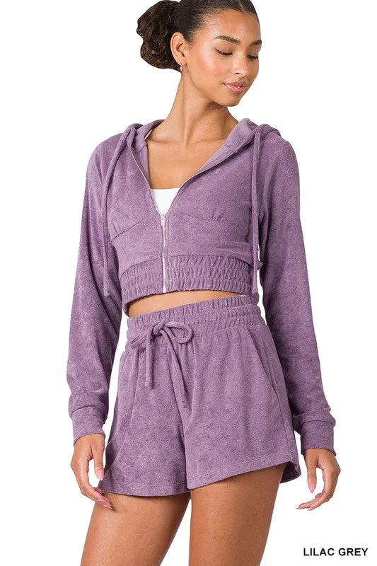 ENSEMBLE CROPPED HOODIE & SHORT LOOP TERRY ZIP UP