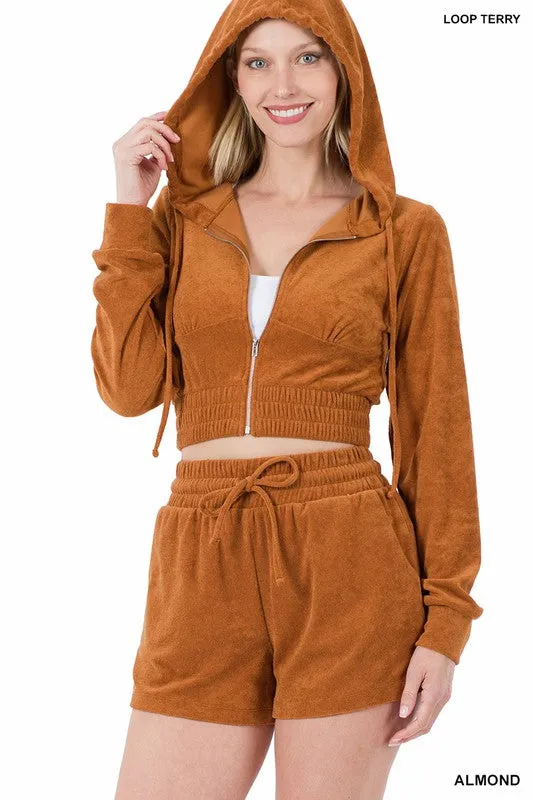 ENSEMBLE CROPPED HOODIE & SHORT LOOP TERRY ZIP UP
