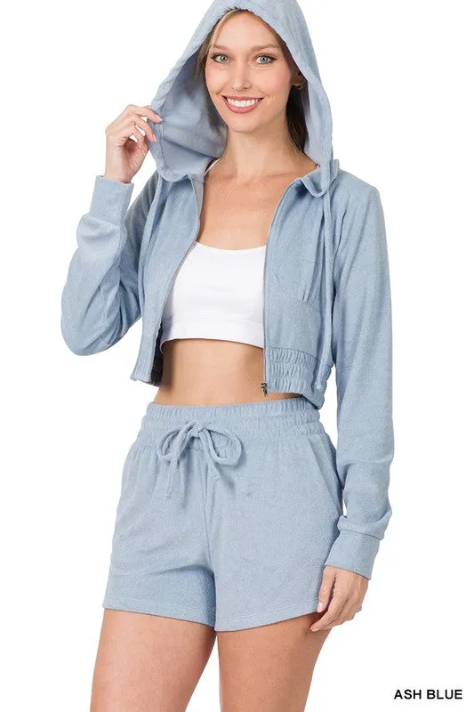 ENSEMBLE CROPPED HOODIE & SHORT LOOP TERRY ZIP UP