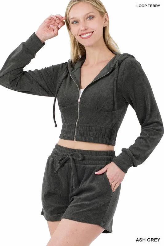 ENSEMBLE CROPPED HOODIE & SHORT LOOP TERRY ZIP UP