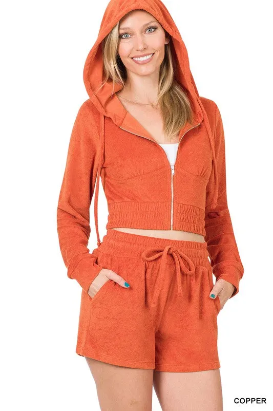 ENSEMBLE CROPPED HOODIE & SHORT LOOP TERRY ZIP UP