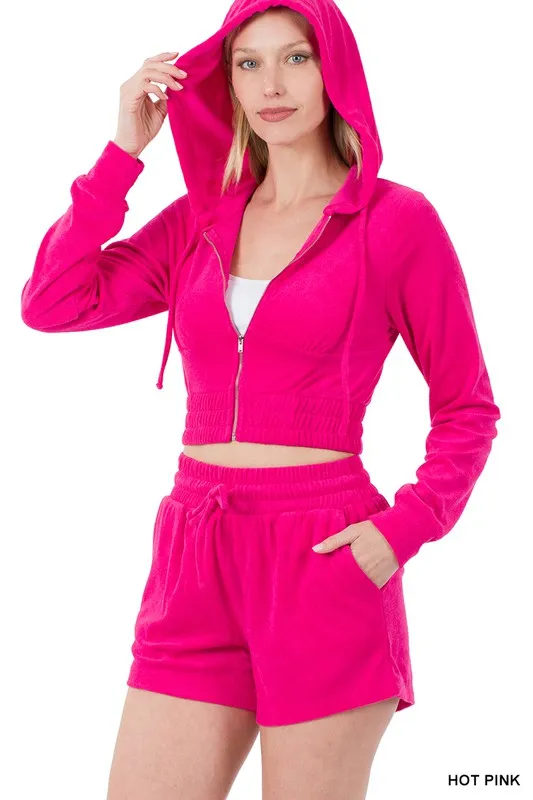 ENSEMBLE CROPPED HOODIE & SHORT LOOP TERRY ZIP UP