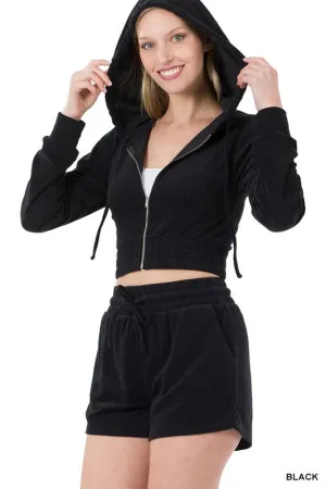ENSEMBLE CROPPED HOODIE & SHORT LOOP TERRY ZIP UP