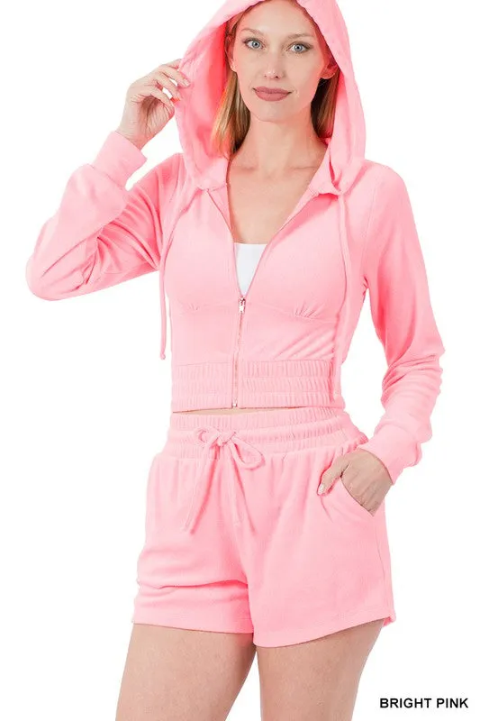 ENSEMBLE CROPPED HOODIE & SHORT LOOP TERRY ZIP UP