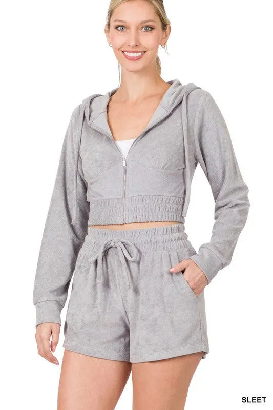 ENSEMBLE CROPPED HOODIE & SHORT LOOP TERRY ZIP UP