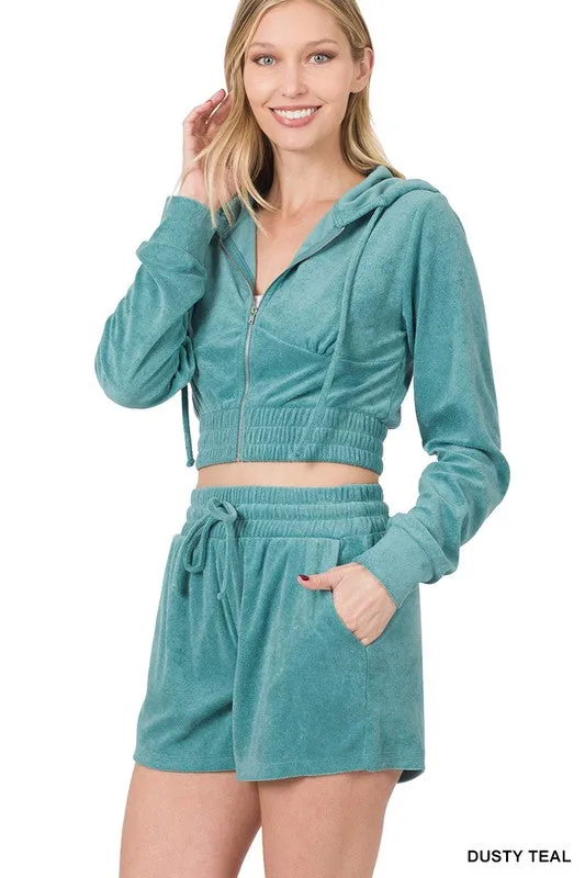 ENSEMBLE CROPPED HOODIE & SHORT LOOP TERRY ZIP UP